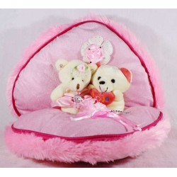 Cute Pink Convertible Chain Plush Heart with Love Couple Teddy Bears